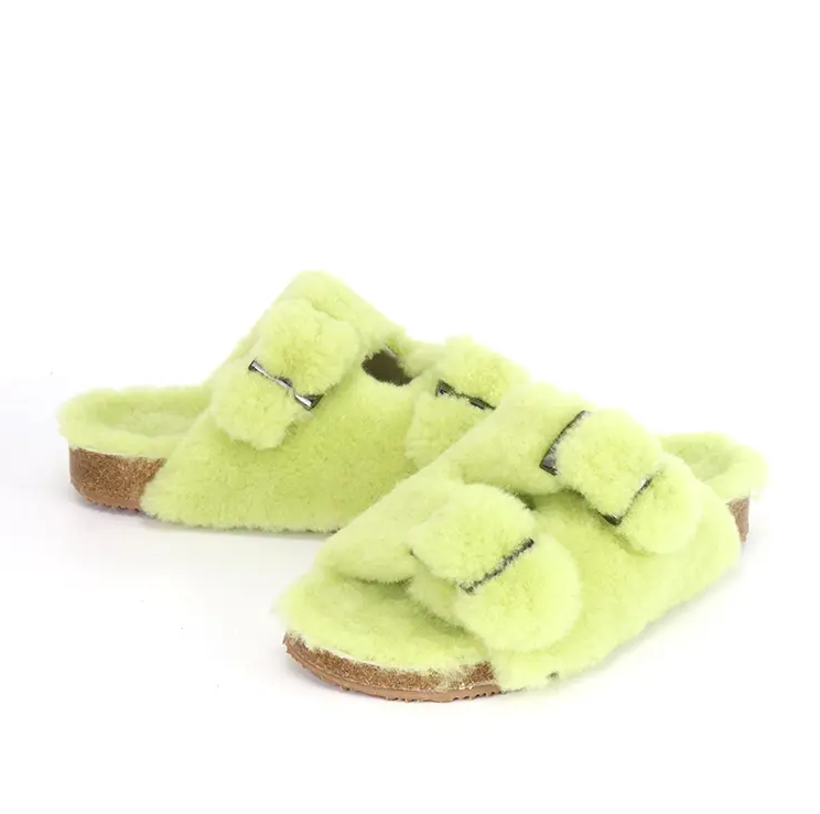 Womens Fluffy Double Strap Slippers Ladies Faux Fur Slip On Sliders