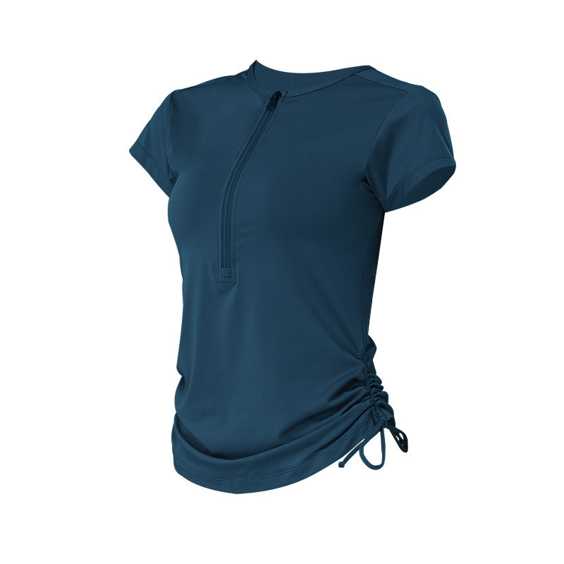 Women's Workout Long Sleeve zipped Shirts with Adjustable Drawstring Side-nbharbor