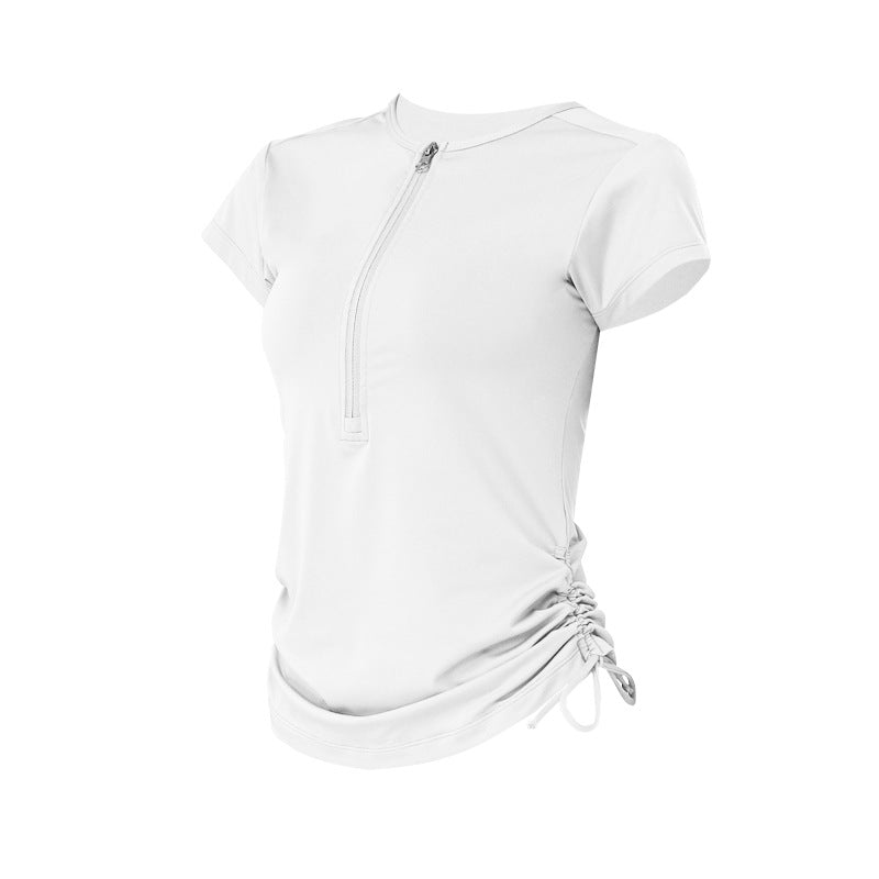 Women's Workout Long Sleeve zipped Shirts with Adjustable Drawstring Side-nbharbor