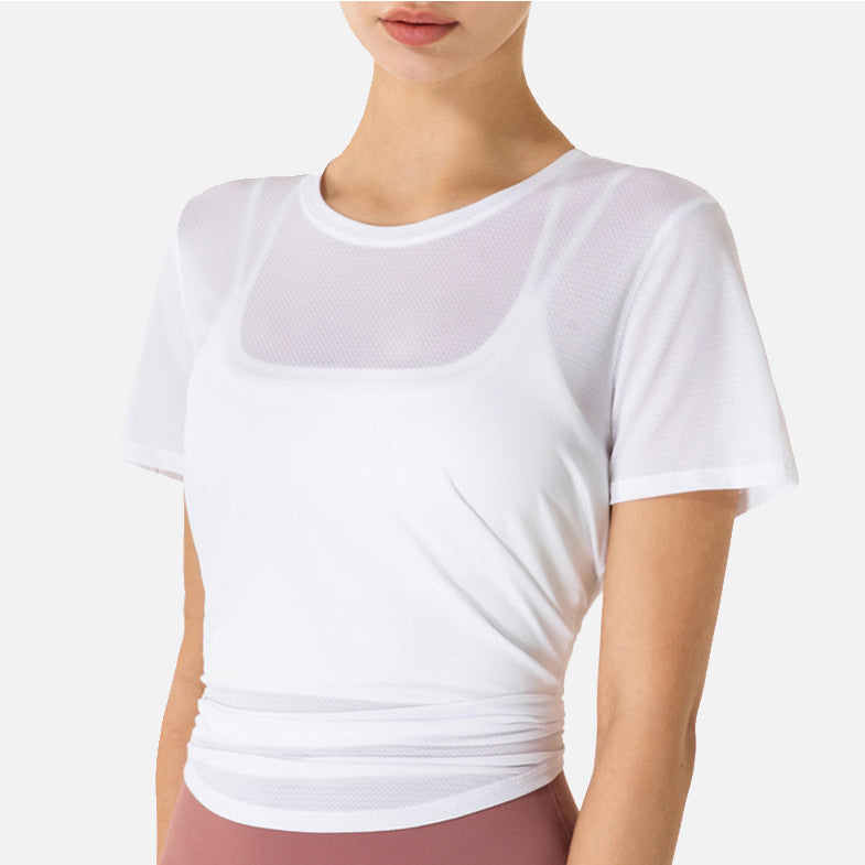 Women Workout Shirts Short Sleeve Athletic Running Gym Tee Shirts Yoga Top Split Back-nbharbor